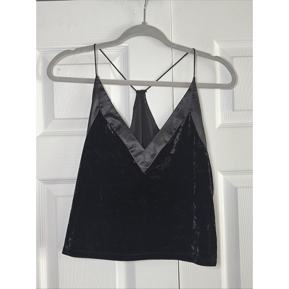 Anthro Velvet Satin Trim Cami Womens Size S Black Racerback V-Neck Y2K Tank Top